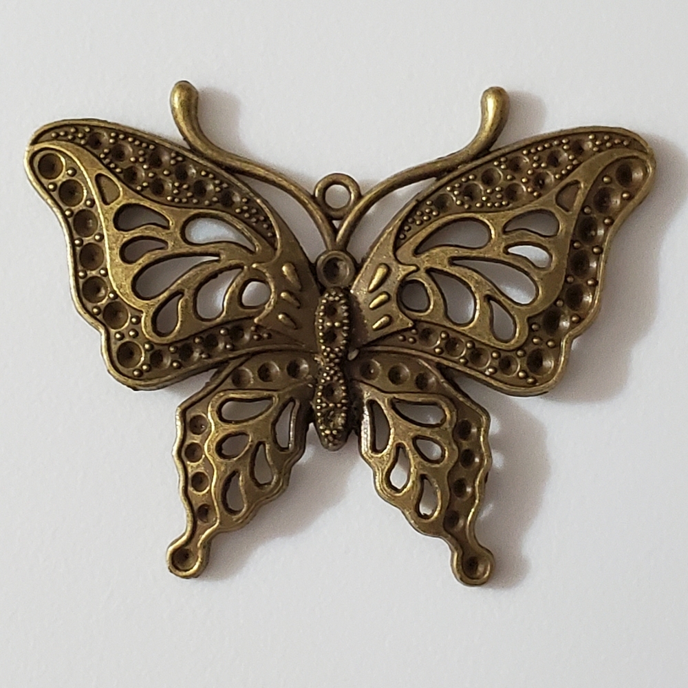 Bronze butterfly necklace pendant filigree BIG add chain any size custom vintage